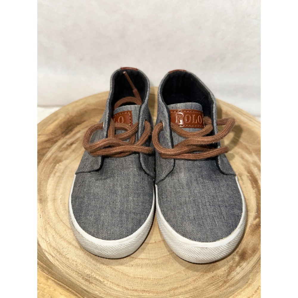 Polo Ralph Lauren Kids Chukka Boots Gray Denim Leather Trim Lace Up Size‎ 7